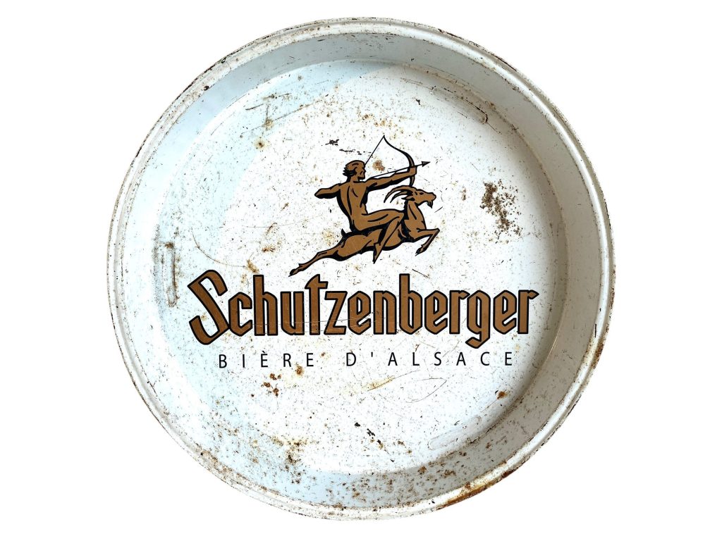 Vintage French Schutzenberger Biere D Alsace Beer Metal Cafe Bistro Bar Tray Drinks Serving Dish Tabletop circa 1980-90’s / EVE