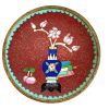 Vintage Oriental Small Red Pink Flowers Metal Cloisonne Enamel Enamelled Bowl Dish Plate Trinket Jewellery circa 1960-70's / EVE