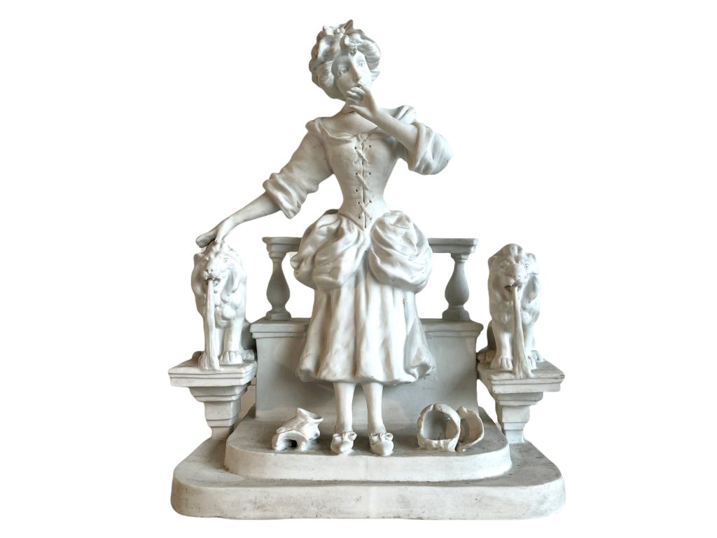 Antique French Bisque Georges Maxim Lion Fountain With Lady Figurine Decor Ornament Display Musician Musical c1910-20’s / EVE