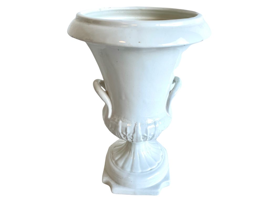 Vintage Italian White Ceramic Urn Trophy Cup Handled Vase Ornament Figurine Flower Plant Display Piece Prop c1970-80's / EVE