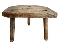 Antique French Traditional Three Leg Milking D Stool Wooden Brown Wood Stand Display Rest Plinth Seating Plant Pot Tabouret c1910-20's / EVE