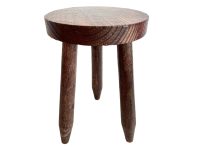 Vintage French D Stool Traditional Small Milking Wooden Brown Wood Small Chair Stand Display Plinth Seating Pot Tabouret c1970's / EVE