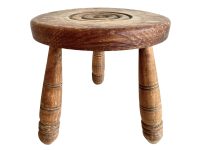 Vintage French Traditional Chunky Heavy Wooden Brown Wood Small Stand Display Plinth Plant Pot Tabouret Three Legs Tripod c1950-60's / EVE
