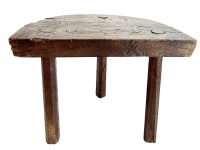 Vintage French D Stool Traditional Small Milking Wooden Brown Wood Small Chair Stand Display Plinth Seating Pot Tabouret c1970-80's / EVE