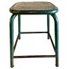 Vintage French Stool Green Metal Wood Industrial Style Flower Pot Ornament Stand Display Rest Plinth Tabouret Prop c1950-60's / EVE