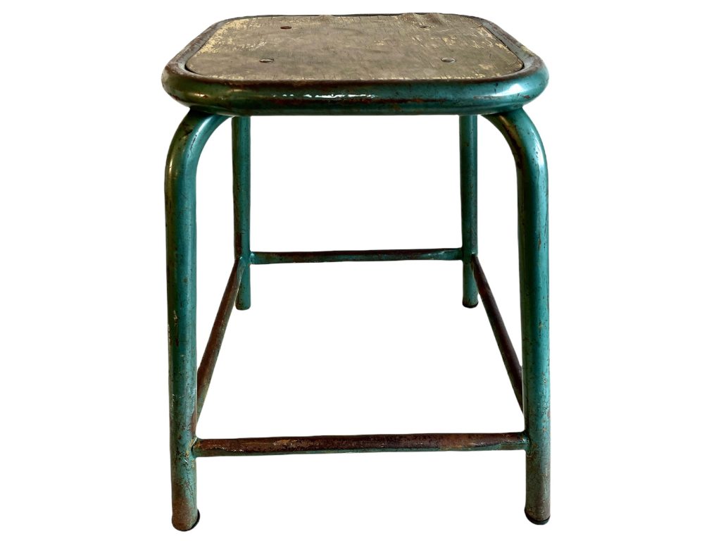 Vintage French Stool Green Metal Wood Industrial Style Flower Pot Ornament Stand Display Rest Plinth Tabouret Prop c1950-60’s / EVE
