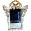 Vintage French Large Ornate Gold Wall Hanging Mirror Wood Gift Glass Mirror Decorative Cloakroom Ribbon Fruit circa 1980-90's / EVE