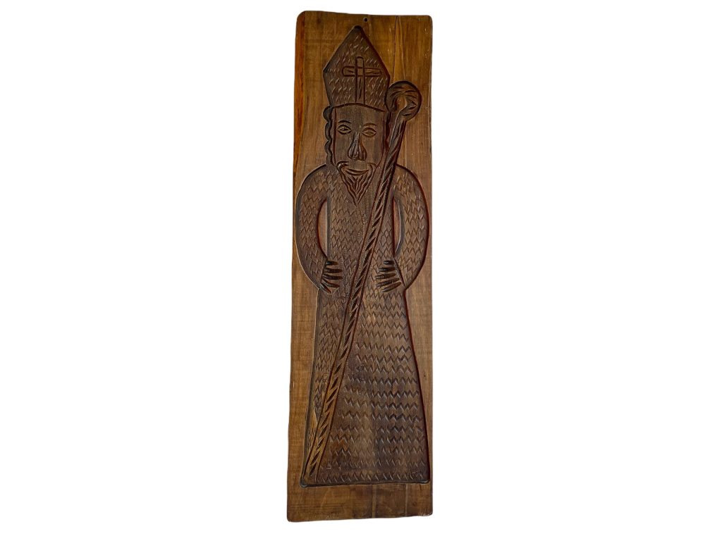 Vintage Dutch Large Spekulatius Cookie Gingerbread Priest Bishop Man Hand Carved Wooden Mold Baking Cooking circa 1950-60's / EVE