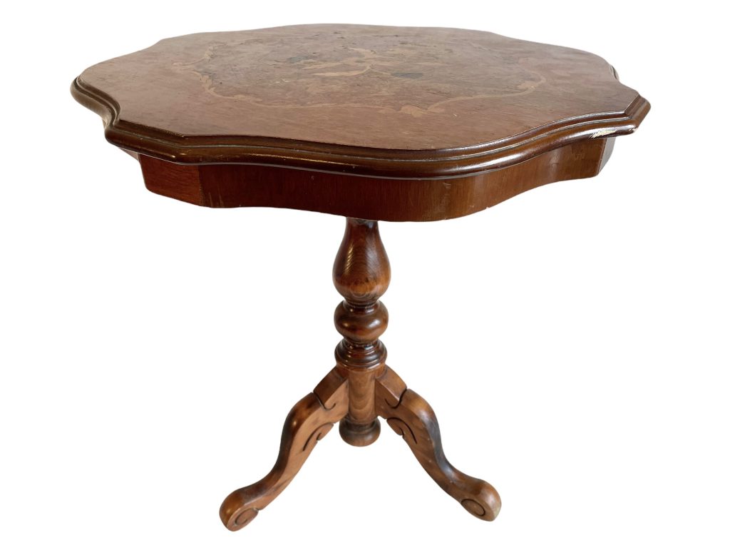 Vintage French Wooden Inlaid Brown Varnished Wood Small Medium Side Table Stand Display Rest Plinth Furniture Barley Twist c1960-70's / EVE