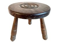 Vintage French Brittany Style Milking Stool Tabouret Wooden Brown Small Seating Traditional France Country Cottage Design c1960-70's / EVE
