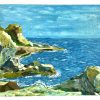 Vintage French Coastal Headland Painting Acrylic Skyline Coast Cliffs Scenic On Canvas Signed Laisne circa 1980's / EVE