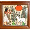 Vintage Ancient Egyptian Papyrus Reproduction Man Cattle Wall Hanging Picture c1970-80's / EVE