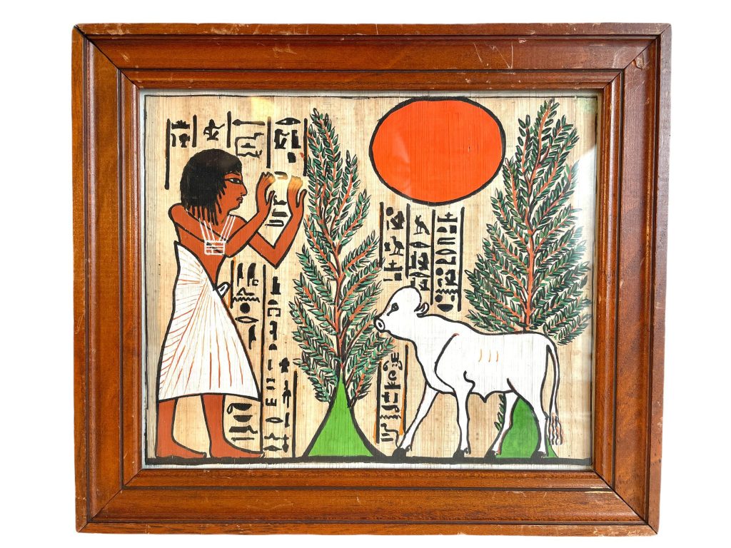 Vintage Ancient Egyptian Papyrus Reproduction Man Cattle Wall Hanging Picture c1970-80’s / EVE