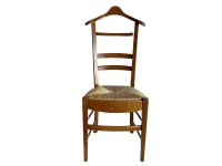 Vintage French Chair Valet Butler Stand Wooden Clothes Hanger Suit Costume Bedroom Hotel Decor Rattan B&B Circa 1970-80's / EVE