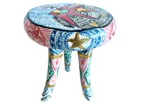 Vintage Balinese Decorated Small Wooden Brown Wood Small Stand Display Plinth Plant Pot Tabouret Three Legs Tripod c1990-00's / EVE