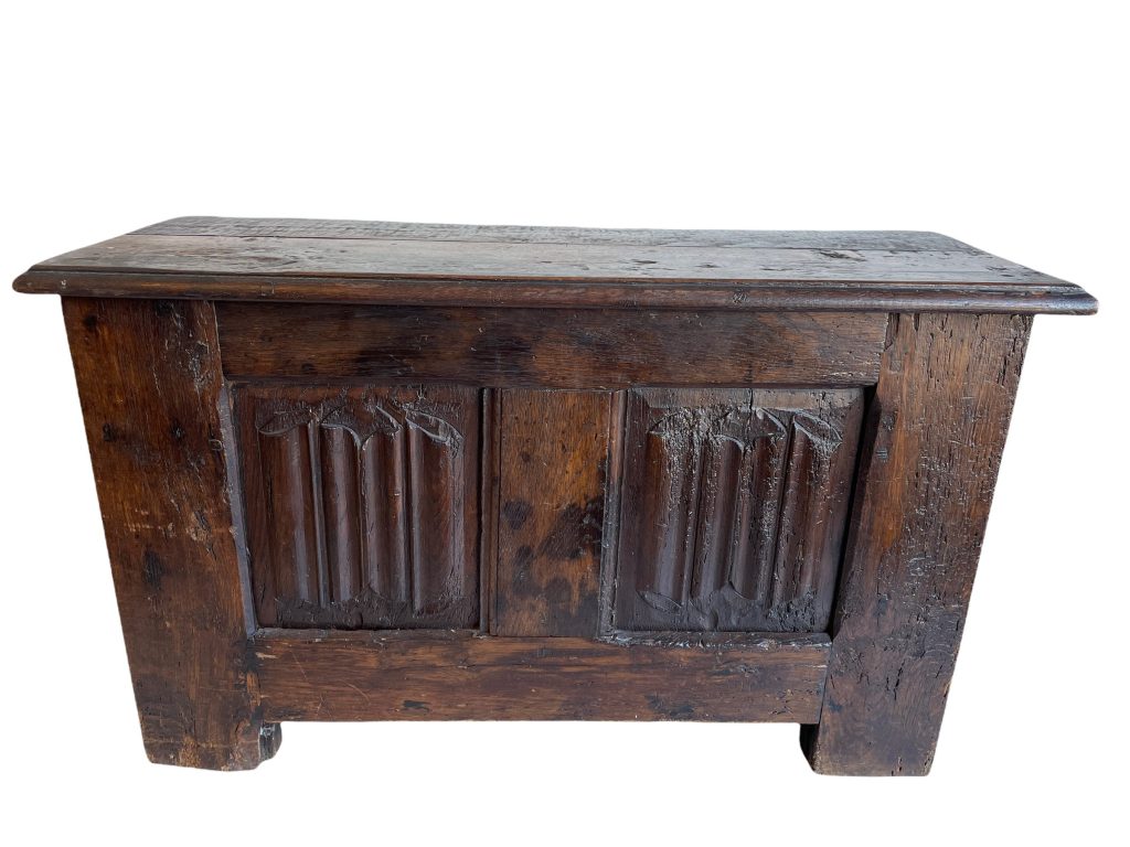 Antique French Large Heavy Wooden Wood Box Chest Primitive Storage Container Lidded Cupboard Bench Seat Trunk c1850’s / EVE