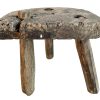 Antique French D Stool Traditional Small Milking Wooden Brown Wood Small Chair Stand Display Plinth Seating Pot Tabouret c1900's / EVE