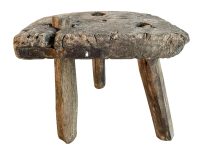 Antique French D Stool Traditional Small Milking Wooden Brown Wood Small Chair Stand Display Plinth Seating Pot Tabouret c1900's / EVE