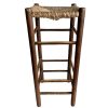 Vintage Rattan Tall Bar Stool French Wooden Wicker Brown Wood Woven Raffia Chair Seating String Woven Plinth Stand Pot c1970-80's / EVE