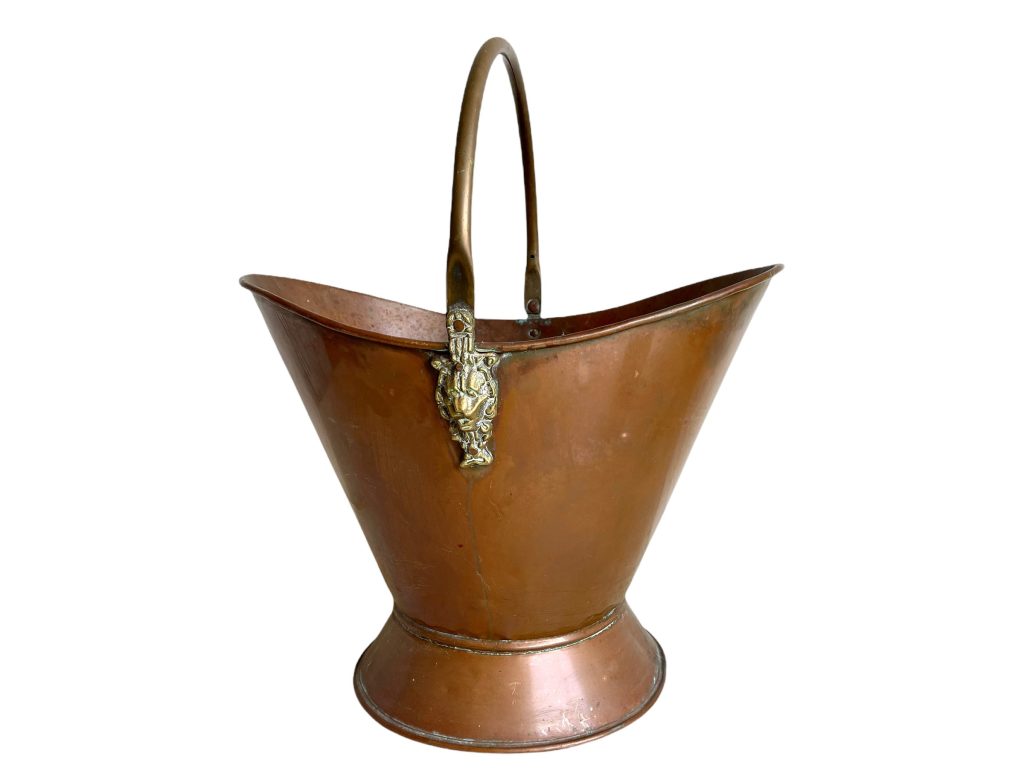 Vintage French Copper Brass Ceramic Metal Coal Shuttle bucket fireplace fire place furniture umbrella stick stand c1970-80’s / EVE