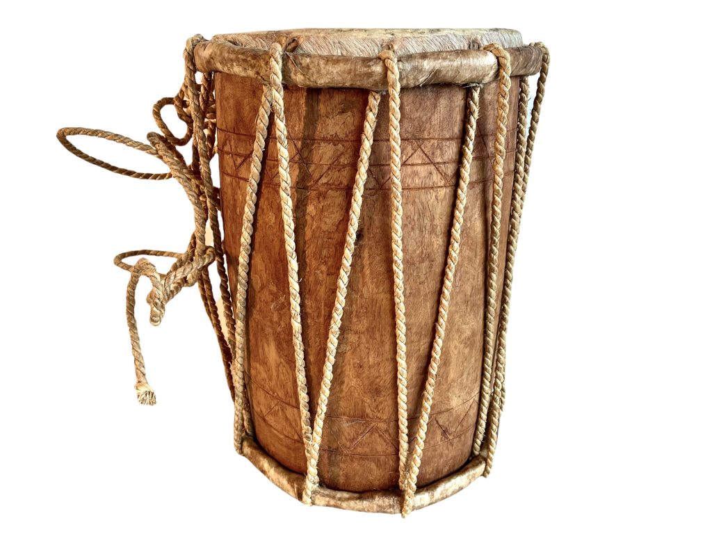 Vintage African Heavy Wood & Leather Drum Percussion Musical Instrument Rope Double Ended circa 1980-1990's / EVE