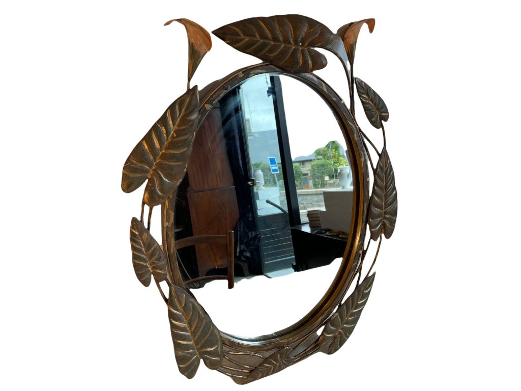 Vintage French Metal Wood Fancy Framed Ornate Brass Coloured Wall Hanging Large Mirror Wooden Backed Framed Heavy c1970-80’s / EVE