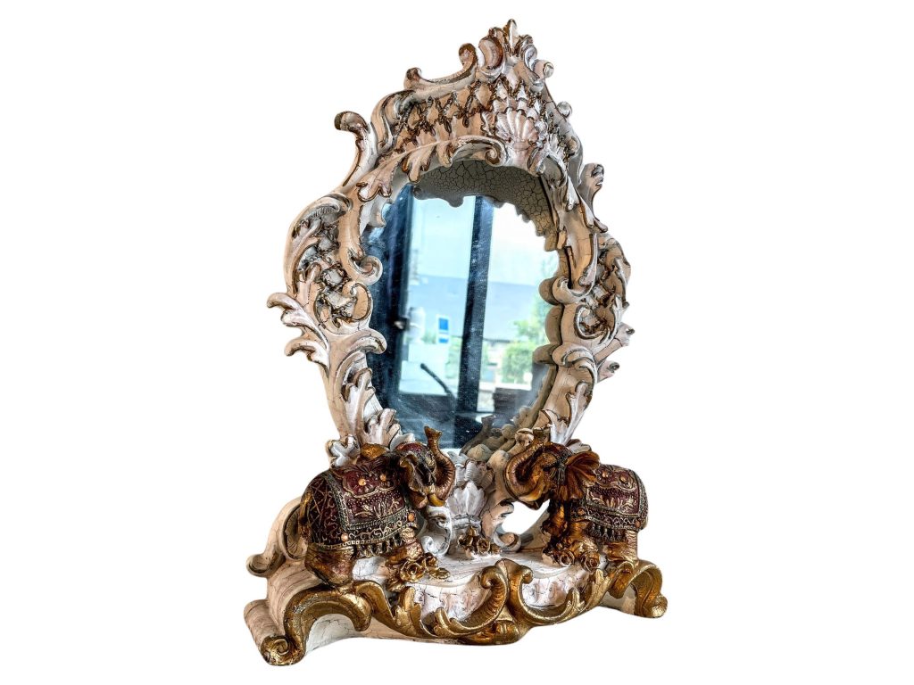 Vintage French Small Ornate Rococo Style Elephant Resin Gold Wall Hanging Or Standing Mirror Glass Decorative Cloakroom c1980-90’s / EVE