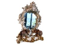 Vintage French Small Ornate Rococo Style Elephant Resin Gold Wall Hanging Or Standing Mirror Glass Decorative Cloakroom c1980-90's / EVE
