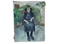 Antique French Old Lady Country Rustic Rural France Traditional Dress Acrylic Painting On Canvas c1920-30's / EVE