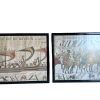 Vintage French Bayeux Tapestry Reproduction Of Boat Scene Sailing For France England Tapisserie Glass Framed circa 1980-90's / EVE