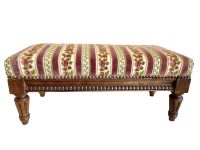 Vintage French Cushioned Bench Foot Stool Rose Cushion Padded Bench Wooden Wood Chair Seat Side Prop Display Cross Stitch c1940-50's / EVE