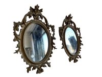 Vintage Italian Pair Of Small Resin Reproduction Ornate Gold Wall Hanging Glass Mirror Decorative Cloakroom circa 1960-70's / EVE