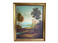 Vintage Italian Mediterranean Country Rustic Rural Italy Traditional Acrylic Painting Canvas Signed Boulet Gold Framed Gift c1930-40's / EVE