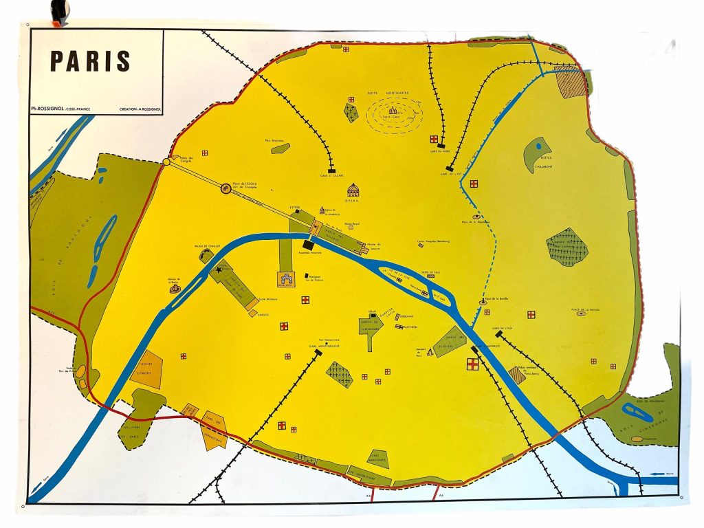 Vintage French Poster School Educational Wall Display French Paris Region Double Sided Learning Map Chart Teaching c1970-80’s / EVE