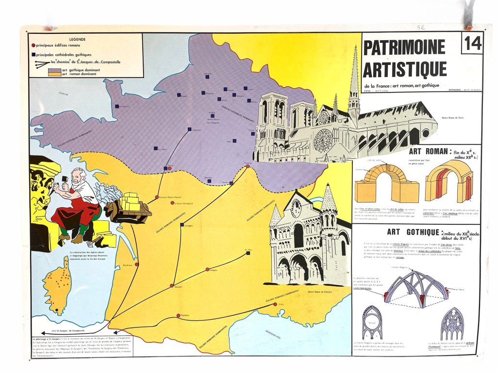 Vintage French Poster School Learning Educational Wall Display Architecture Paris Learning Map Chart Teaching c1970-80’s / EVE