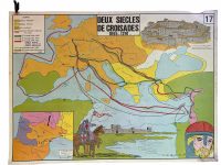 Vintage French Poster School Learning Educational Display The Crusades French Government Learning Map Chart Teaching c1970-80's / EVE