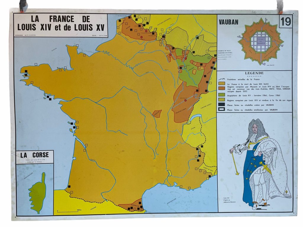 Vintage French Poster School Learning Educational Display Louis XIV Louis XV French Colonies Learning Map Chart Teaching c1970-80’s / EVE