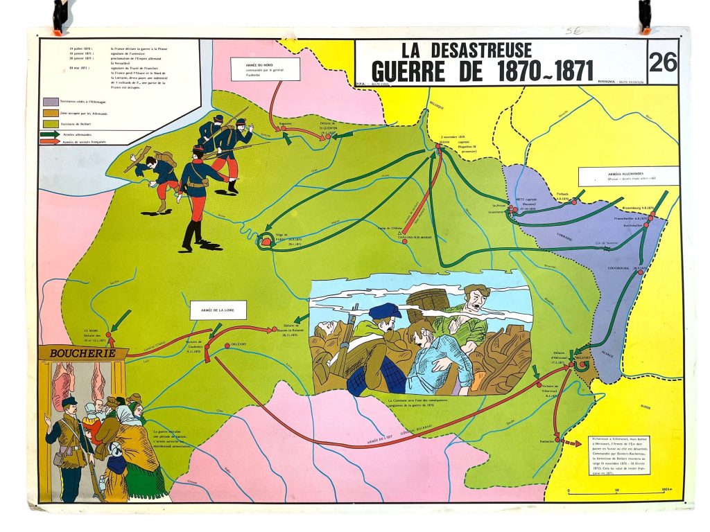 Vintage French Poster School Learning Educational Display Disastrous War Construction Railways Learning Map Chart Teaching c1970-80’s / EVE