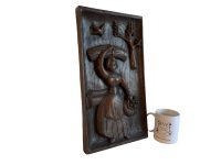 Alternative view of Vintage French Wooden Wood Carved Lady Harvesting Farming Working Figurine Wall Hanging Apple Picking c1960-70's / EVE