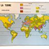 Vintage French Poster School Learning Educational Wall Display La Terre The Earth Population Learning Map Chart Teaching c1970-80's / EVE