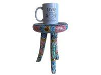 Alternative view of Vintage Balinese Decorated Small Wooden Brown Wood Small Stand Display Plinth Plant Pot Tabouret Three Legs Tripod c1990-00's / EVE