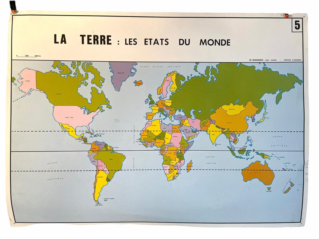Vintage French Poster School Learning Educational Wall Display La Terre Countries Europe Height Learning Map Chart Teaching c1970-80’s / EVE