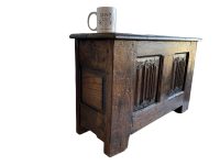 Alternative view of Antique French Large Heavy Wooden Wood Box Chest Primitive Storage Container Lidded Cupboard Bench Seat Trunk c1850's / EVE