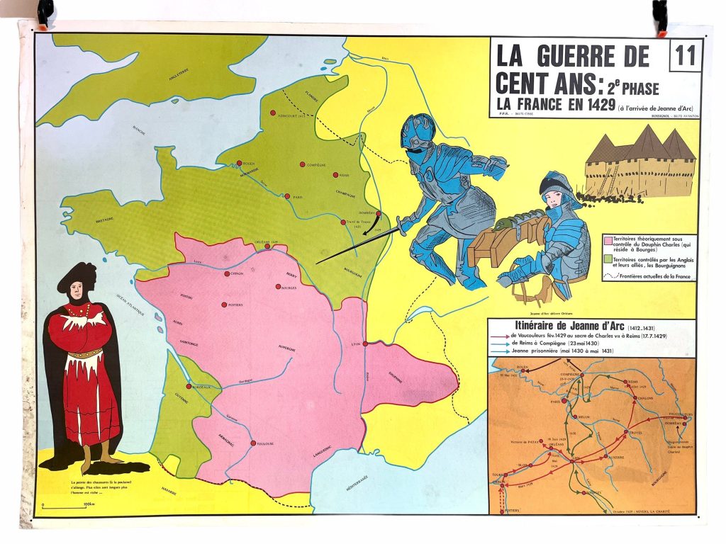 Vintage French Poster School Learning Educational Wall Display 100 Year War Louis XI Learning Map Chart Teaching c1970-80's / EVE