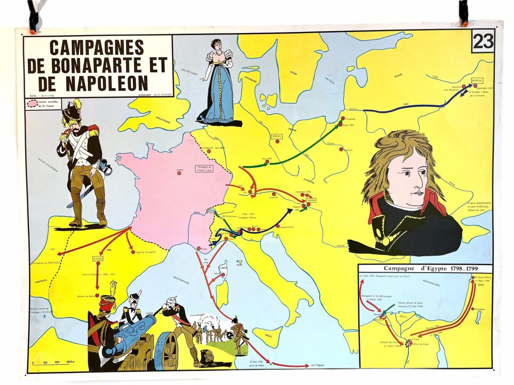 Vintage French Poster School Learning Educational Display Napoleon Campaigns French Departments Learning Map Chart Teaching c1970-80’s / EVE