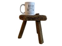 Alternative view of Antique French D Stool Traditional Small Milking Wooden Brown Wood Small Chair Stand Display Plinth Seating Pot Tabouret c1900's / EVE