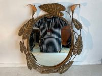 Alternative view of Vintage French Metal Wood Fancy Framed Ornate Brass Coloured Wall Hanging Large Mirror Wooden Backed Framed Heavy c1970-80's / EVE