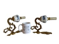 Alternative view of Vintage French Brass Bronze Ceramic Wall Hanging Electric Light Lantern Candle Lamp Ornament Decor Design c1970-80's / EVE