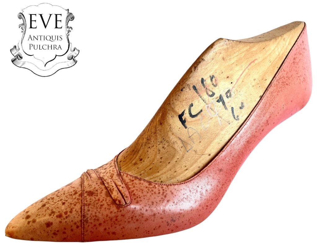 Vintage French Italian Prototype Designer Shoe On Wooden Form Wood Cobbler Maker Ornament Display Decor Mid Century Fashion c1950-60’s / EVE