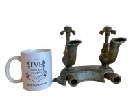 Alternative view of Antique French Metal Brass Bronze Kitchen Sink Bathroom Hot Cold Froid Chaud Faucet Water Tap Plumbing Taps c1910-20s / EVE